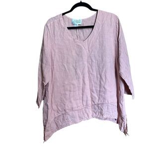 LA Fixsun Tunic Top Womens Small Pink Linen Artsy Lagenlook Oversized Blouse